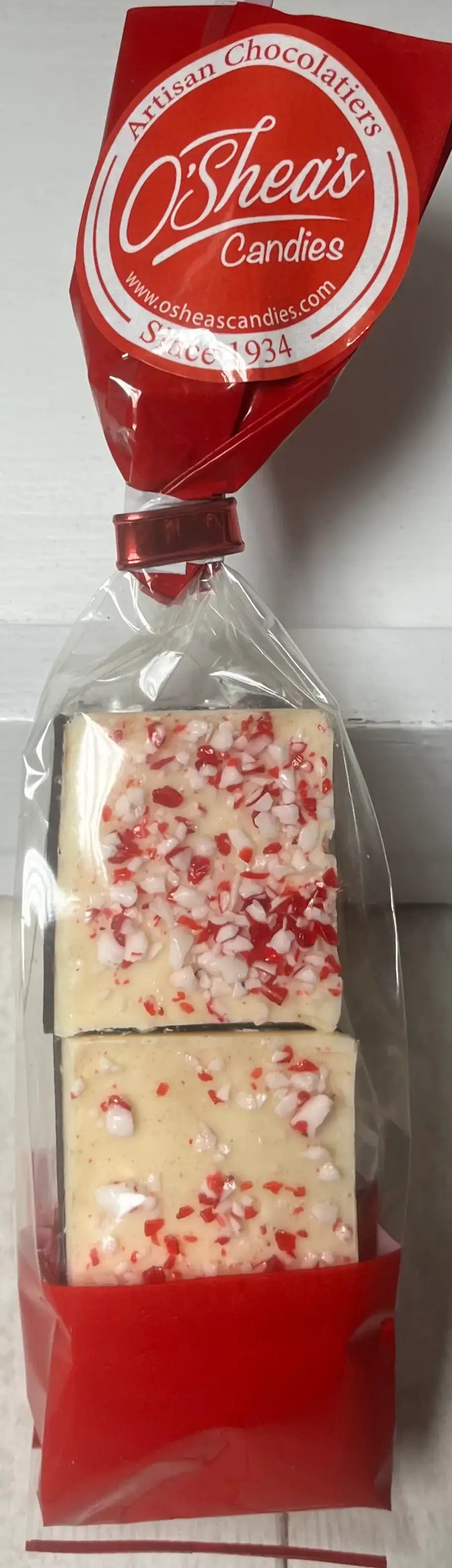 O'Shea's Candies Sweet Shop - Bark Layered Peppermint Snack Pack w/ Flair 1/3LB Red Bag