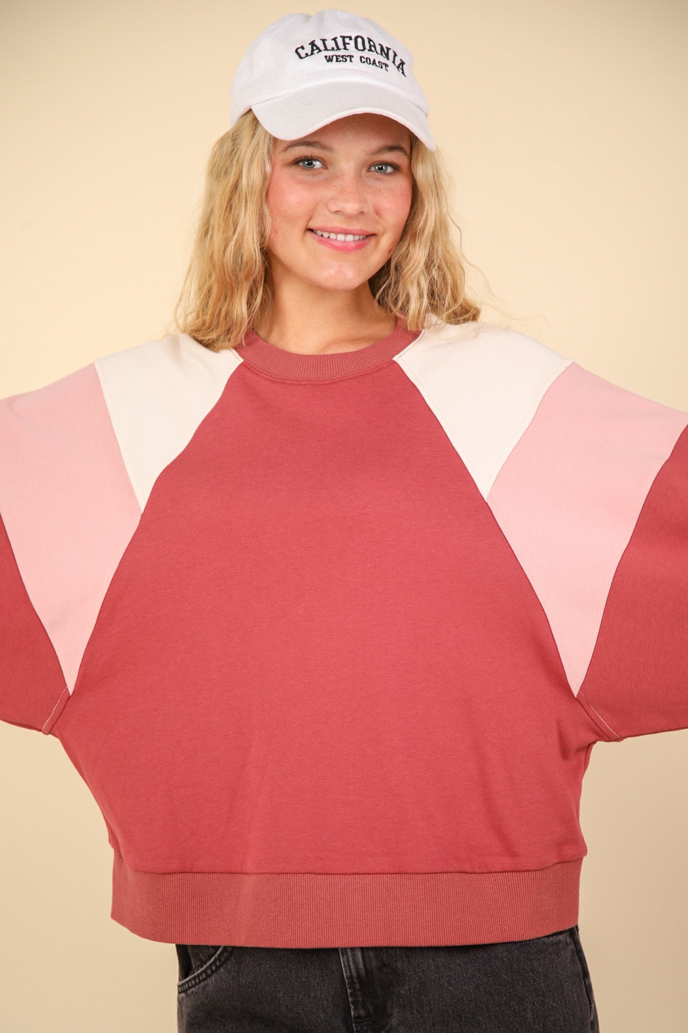 Color Block Raglan Sleeve Comfy Knit Sweatshirt Top