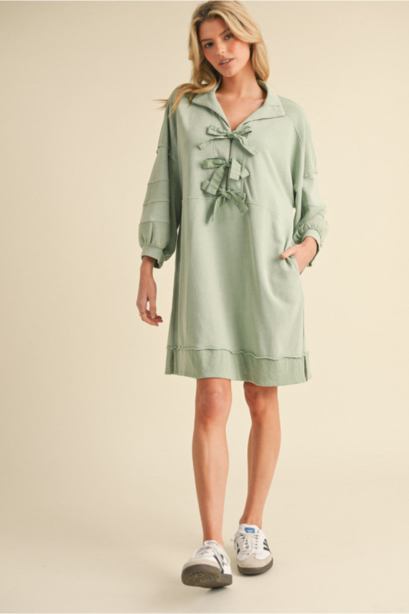 Sage Dress with Bow Closure