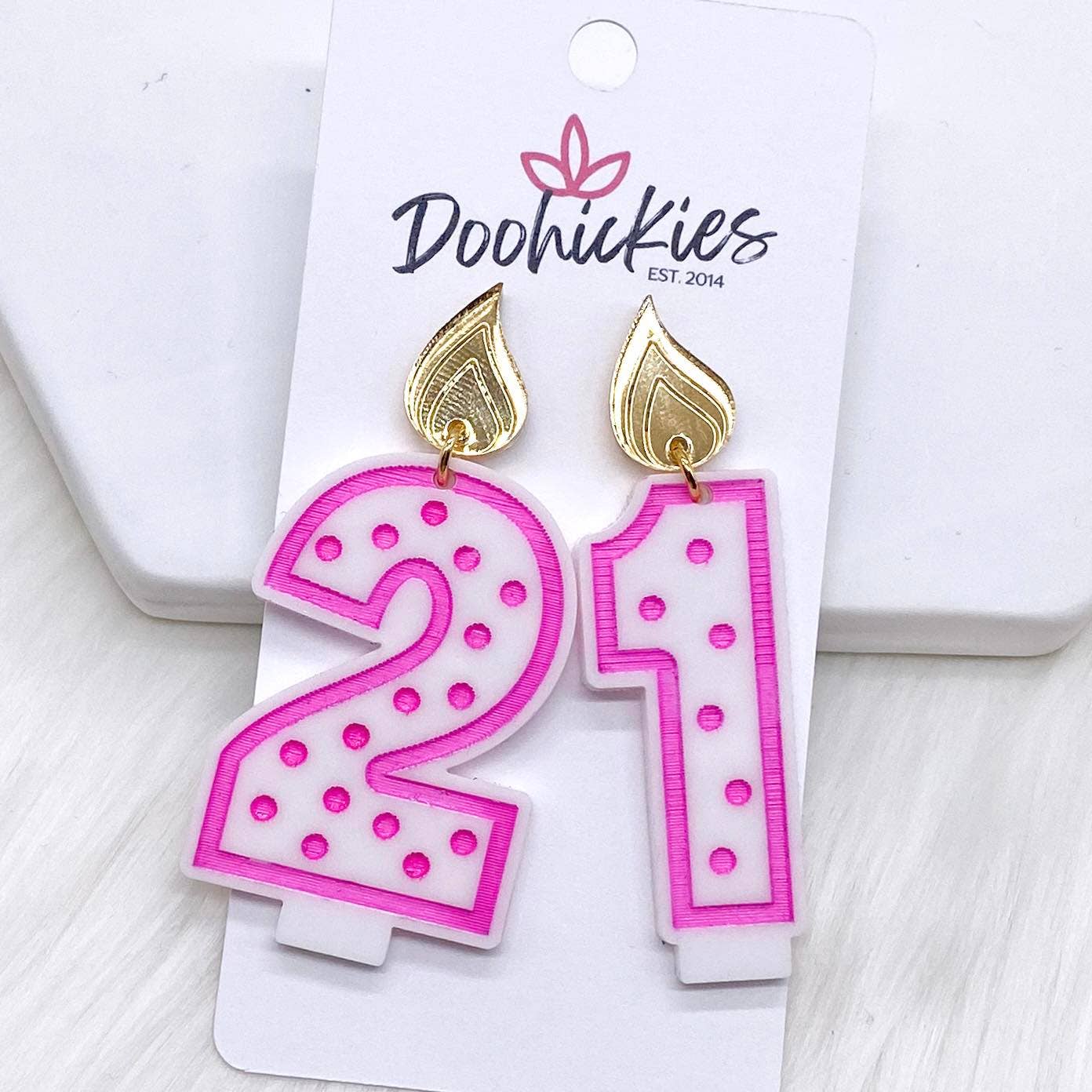 Doohickies - 2" Traditional Candle Acrylics -Birthday Earrings: Pink / 60