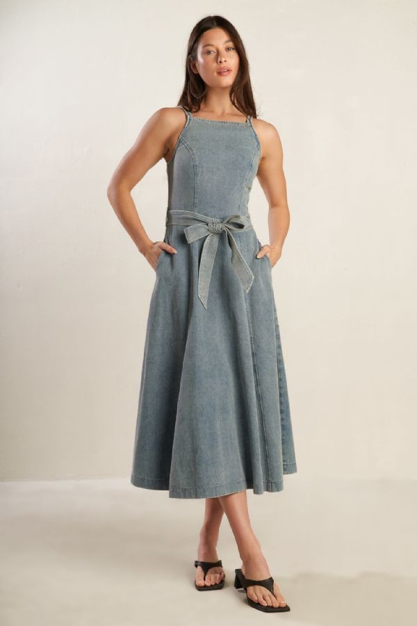 Washed Denim Midi Dress Pink Porch Boutique Columbia Washed Denim Midi Dress Pink Porch Boutique Columbia