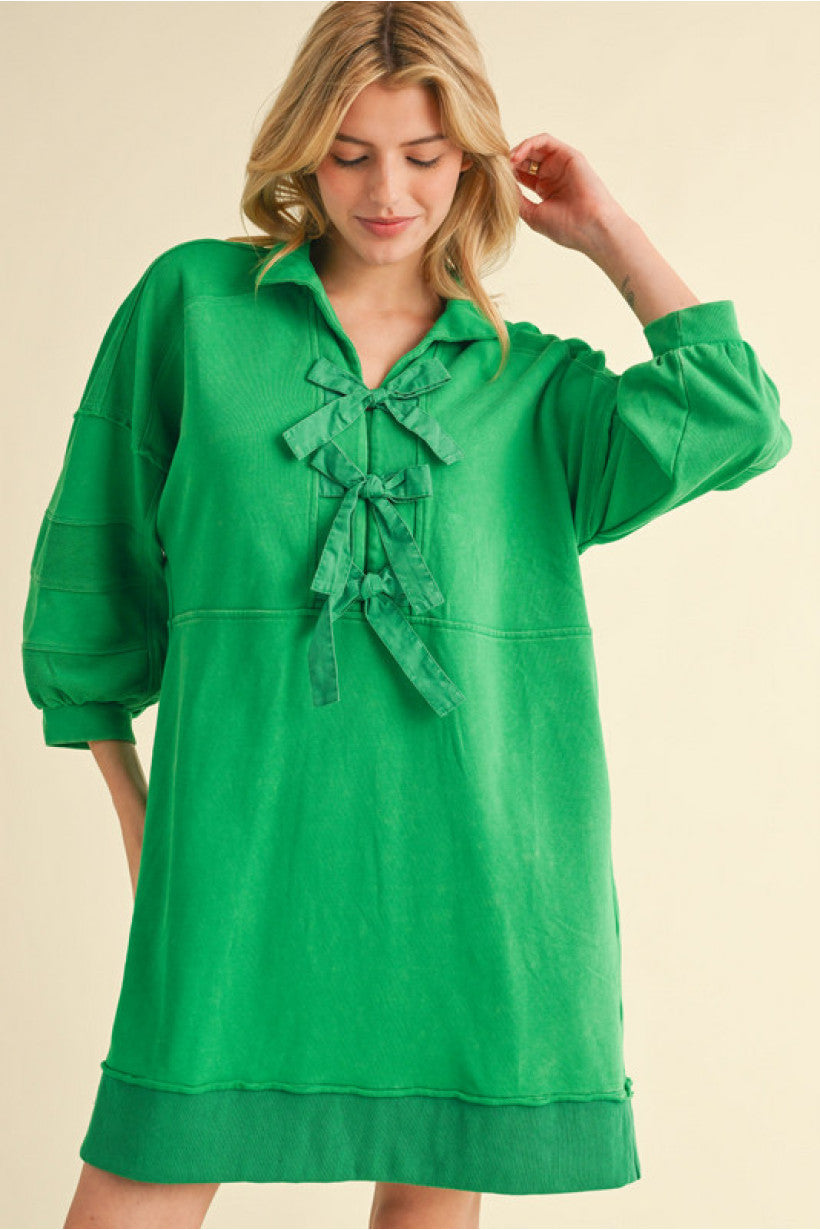 Kelly Green Dress with Bow Closure