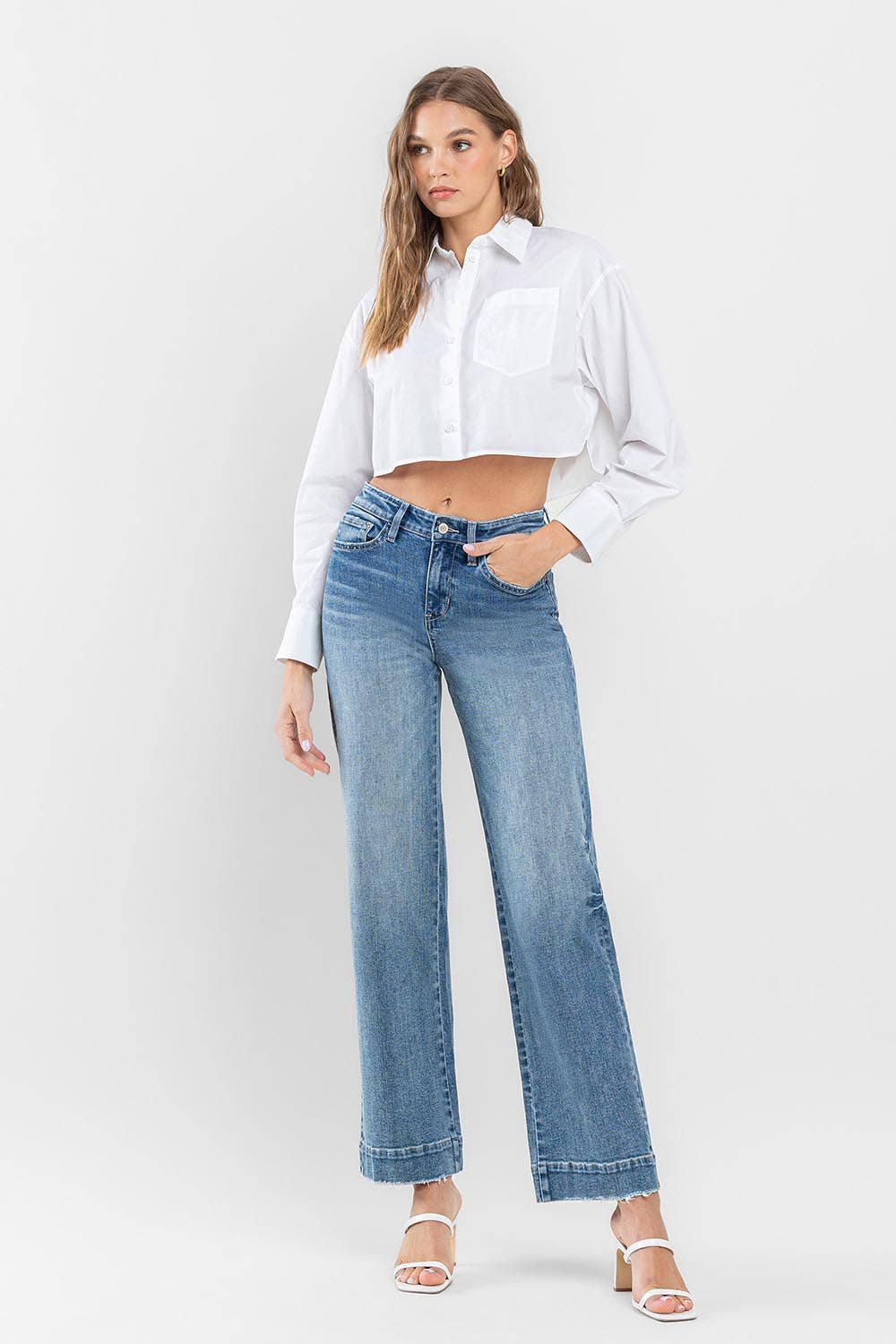FLYING MONKEY - HIGH RISE TROUSER HEM WIDE LEG JEANS F5391: PERMISSIBLE / 25