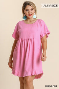 Pink Linen Dress w/Frayed Hem