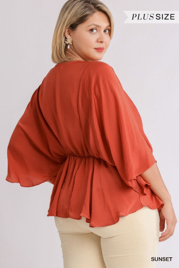Satin pleated Kimono Top