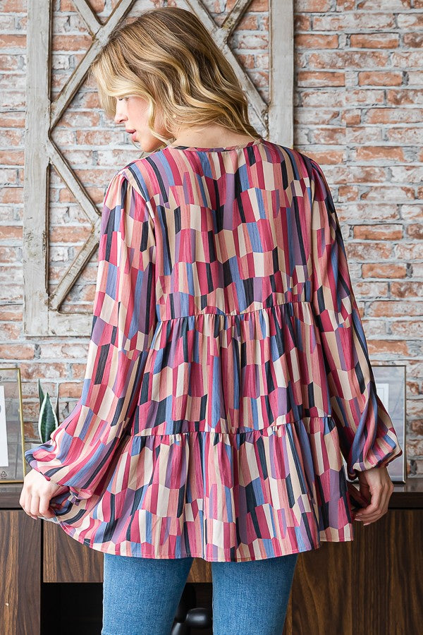 Pink Jewel Tone / Tiered Top w/V-Neck