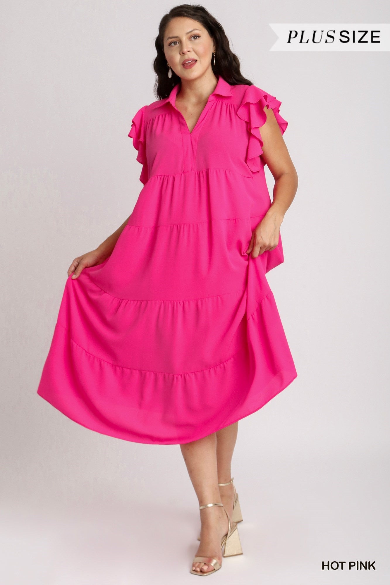 Tiered Midi Dress w/Flutter Sleeves