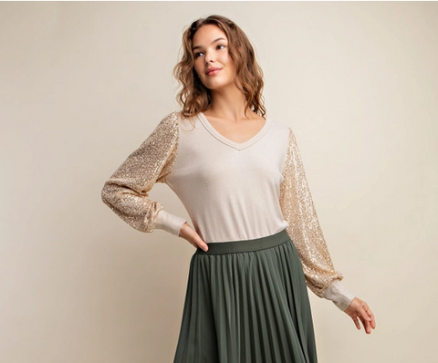 Knit Sequin Sleeve top