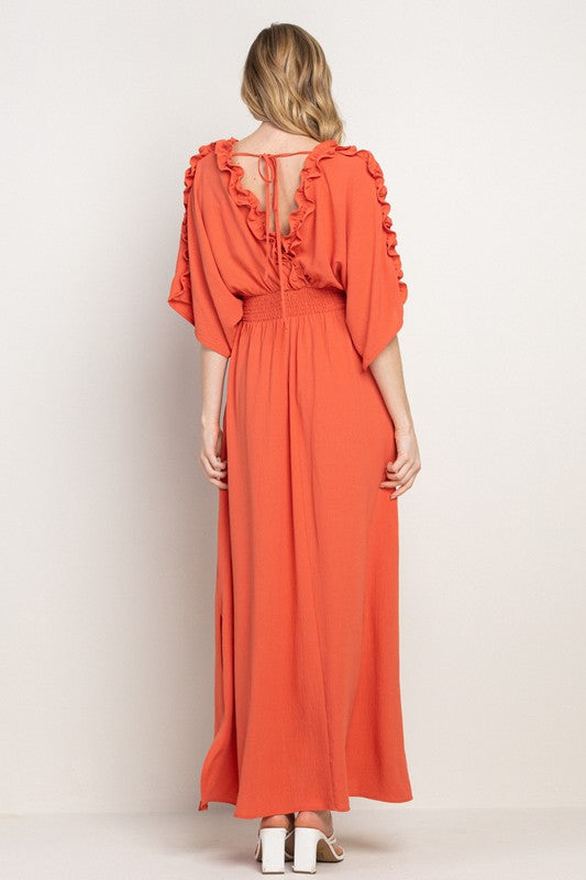 Orange Coral / Ruffle Maxi Dress