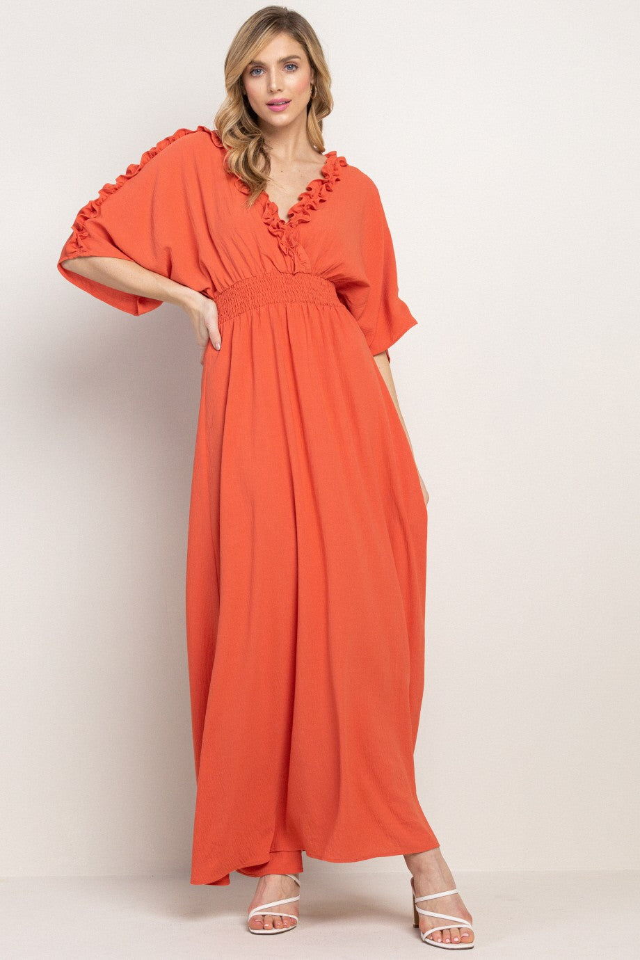 Orange Coral / Ruffle Maxi Dress Pink Porch Boutique Columbia Orange Coral / Ruffle Maxi Dress Pink Porch Boutique Columbia