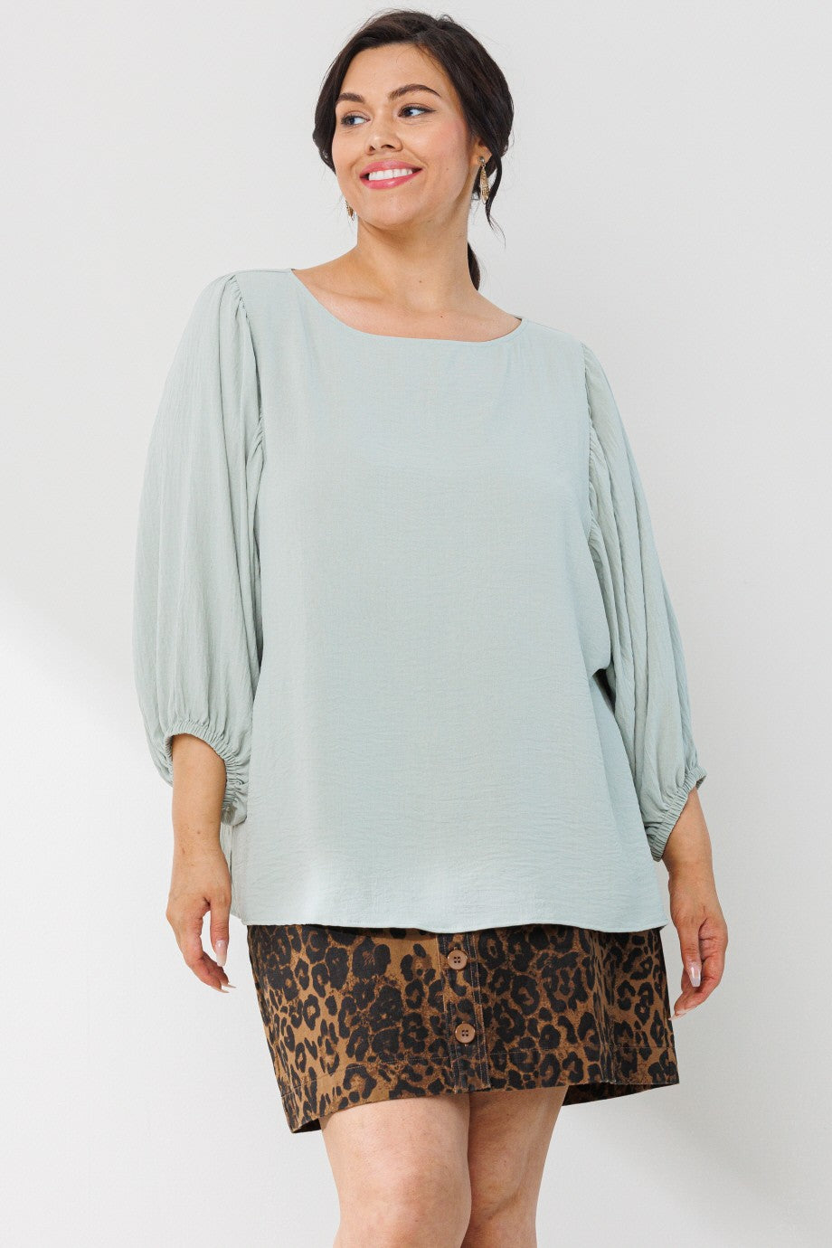 Solid Puff Sleeves Woven Blouse