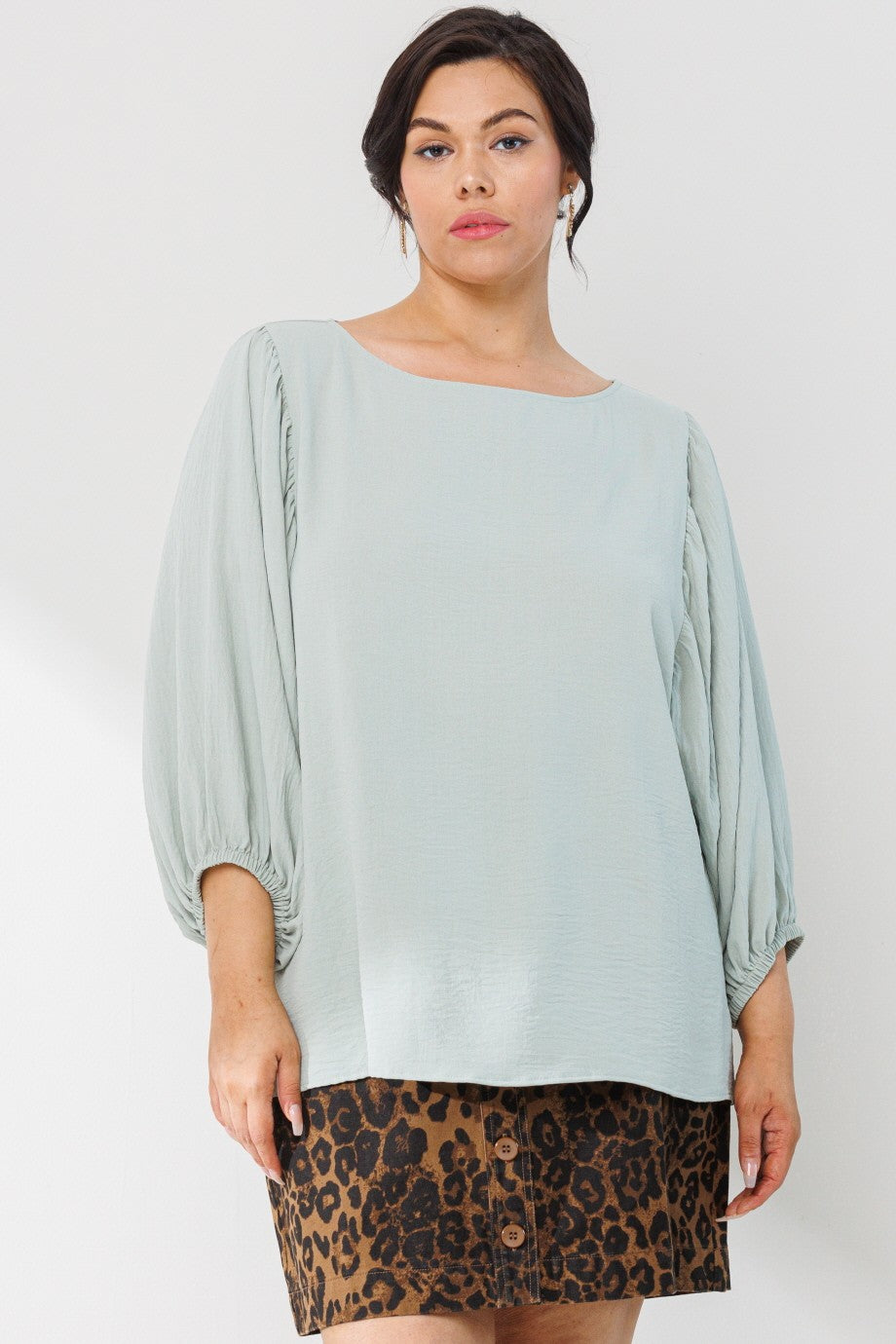 Solid Puff Sleeves Woven Blouse
