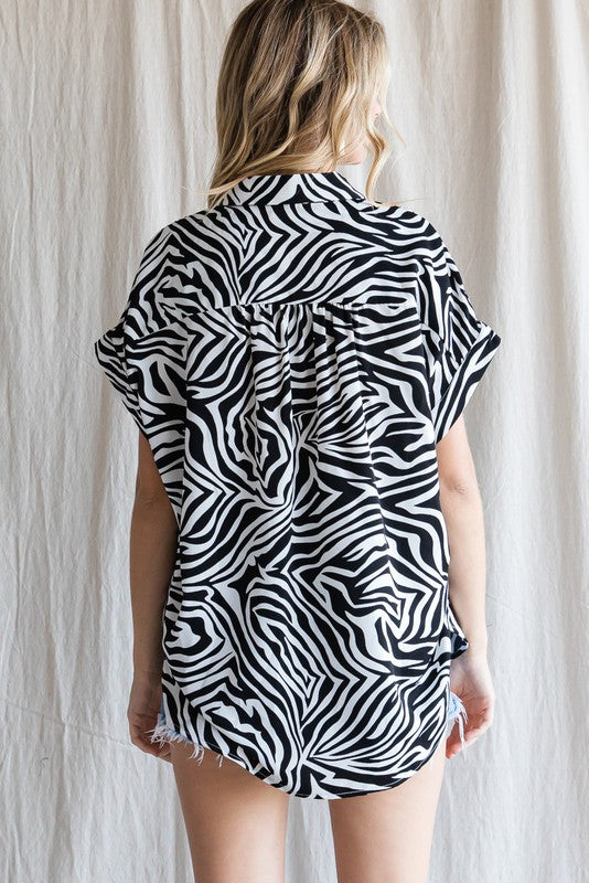 Zebra Print Button Up Top