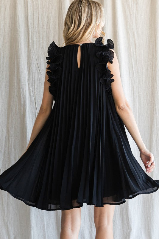 Pleated Dress w/Ruffle Sleeves