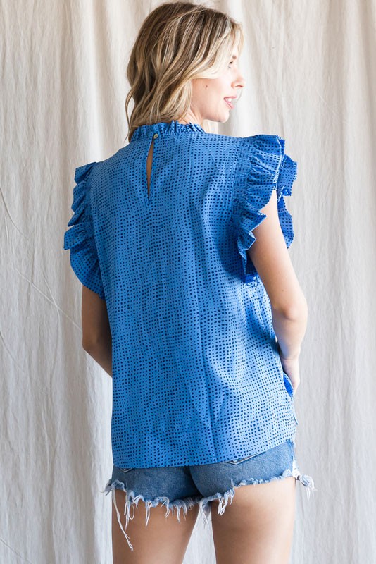 Irregular Dot Print Ruffle Sleeve Top