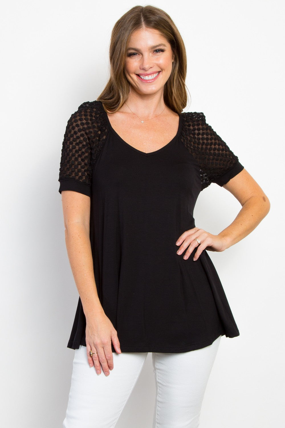 Black Lace Sleeve Top