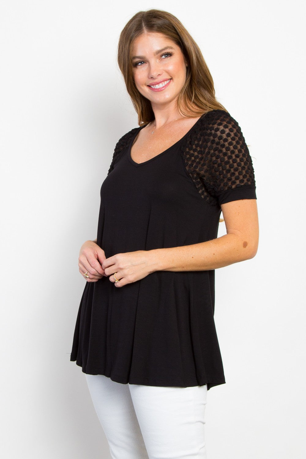 Black Lace Sleeve Top