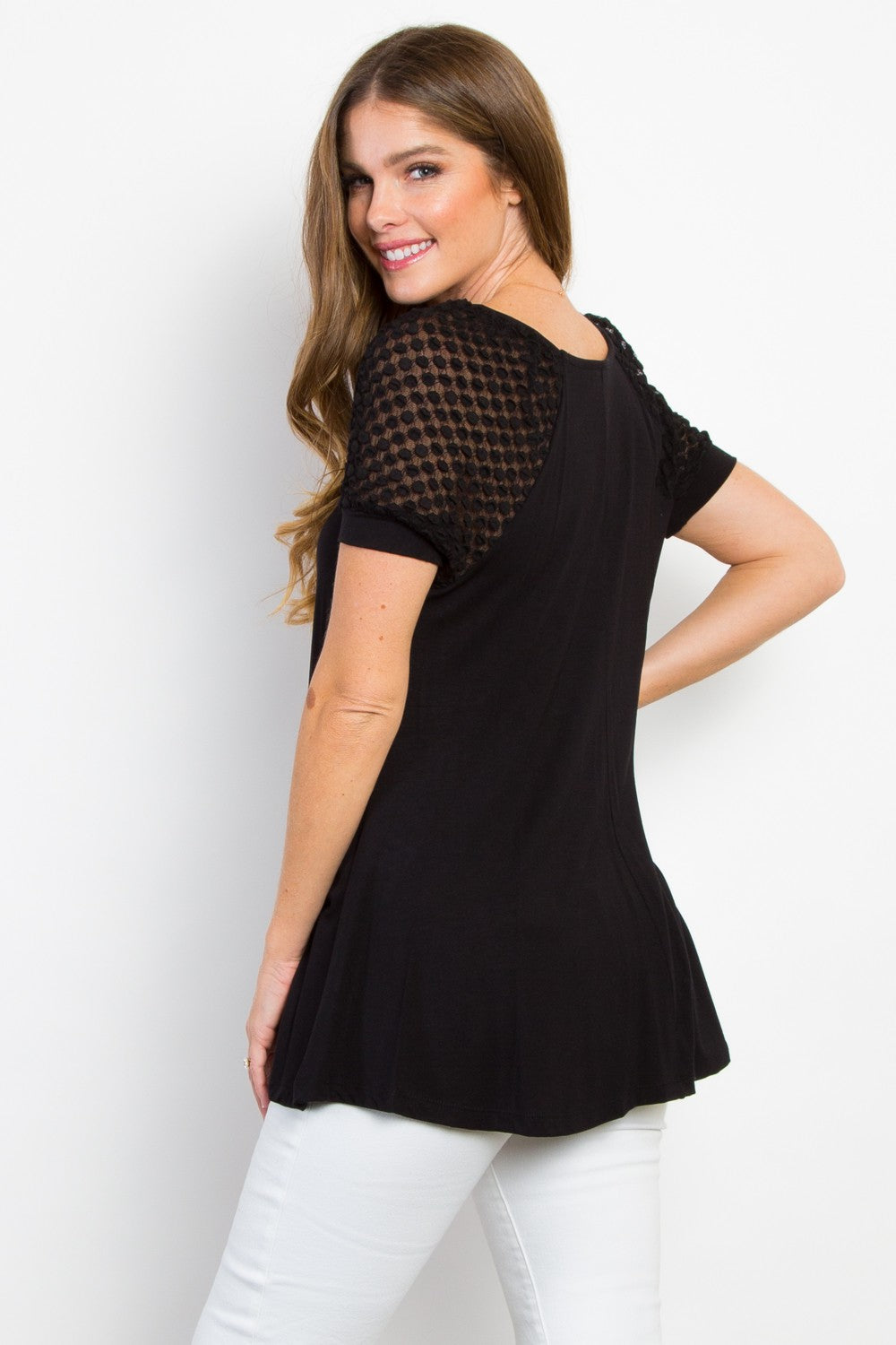 Black Lace Sleeve Top