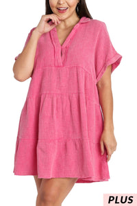 Pink Mineral Wash Baby Doll Tiered Dress
