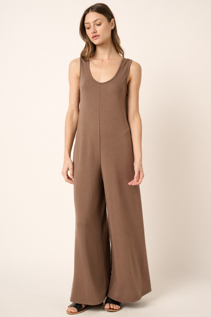 Scoop Neck Terry Wide Leg Jumpsuit