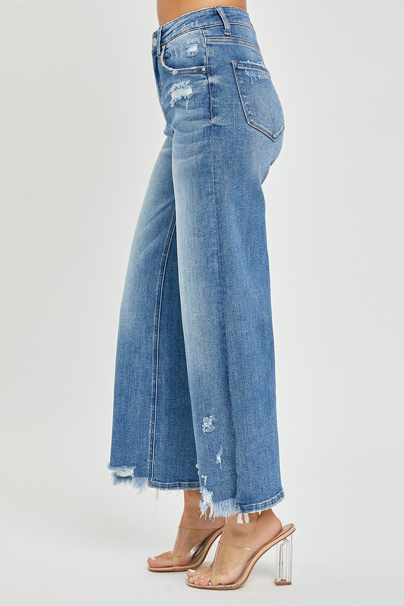 High Ris-Crop Wide-Side Split w/Frey Hem Jeans