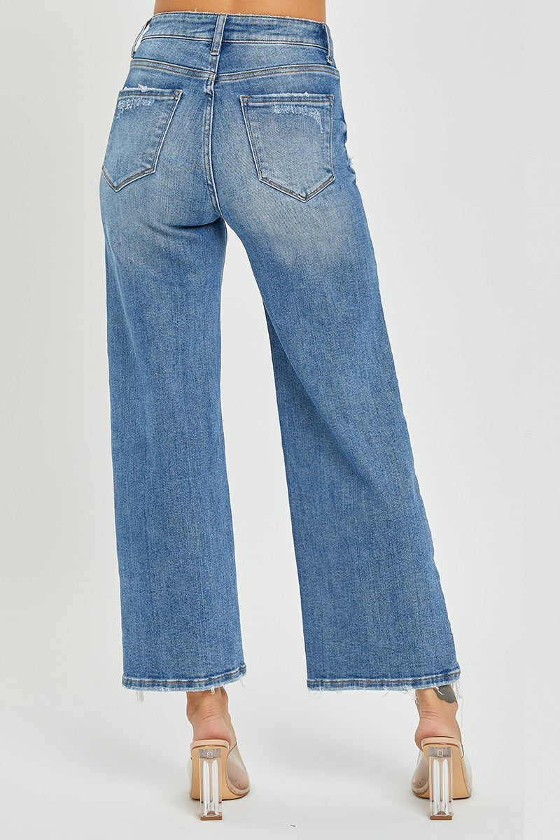 High Ris-Crop Wide-Side Split w/Frey Hem Jeans