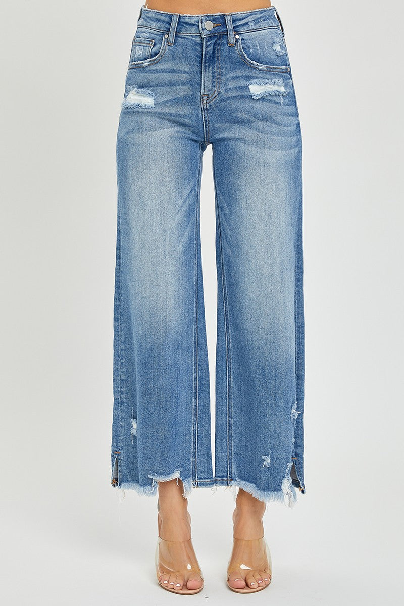 High Ris-Crop Wide-Side Split w/Frey Hem Jeans