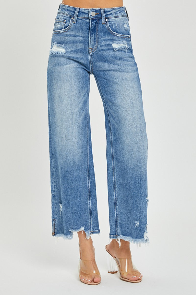 High Ris-Crop Wide-Side Split w/Frey Hem Jeans