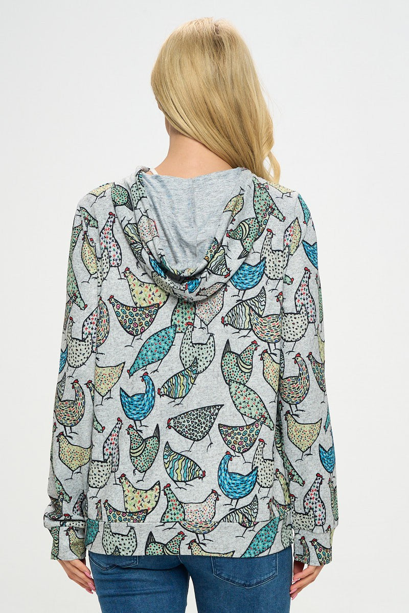 CHICKEN PRINT SOFT SWEATER KNIT PLUS SIZE HOODIE