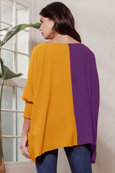 Yellow-Purple Color Block Blouse