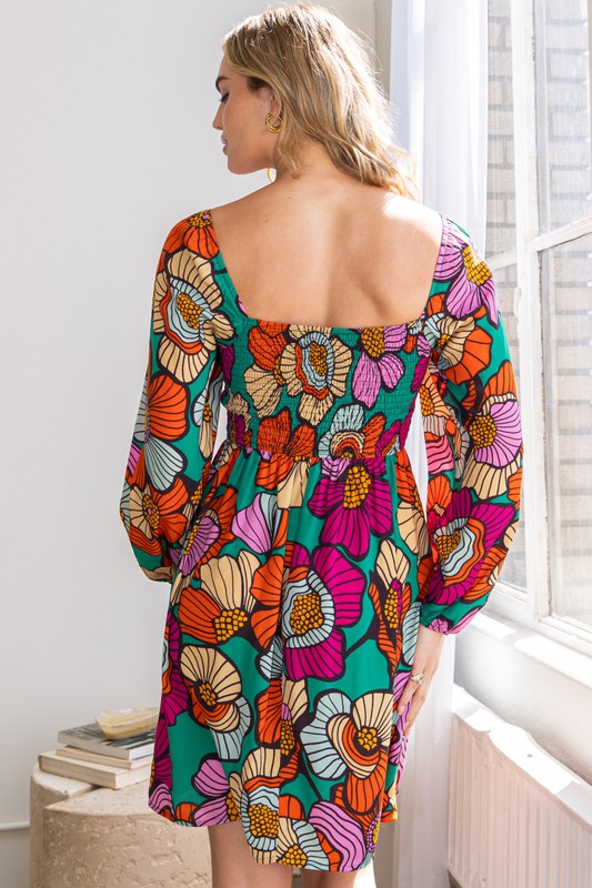 Curvy / Orange Floral Print Mini Dress