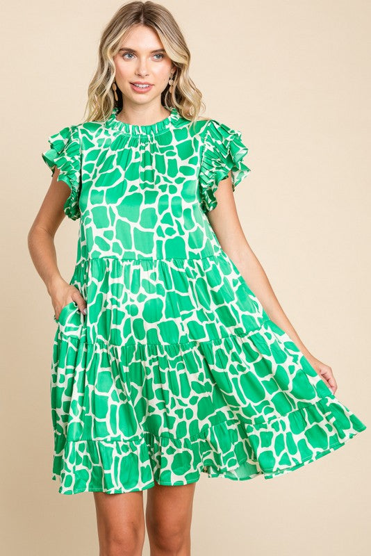 Satin Print Dress with Pockets