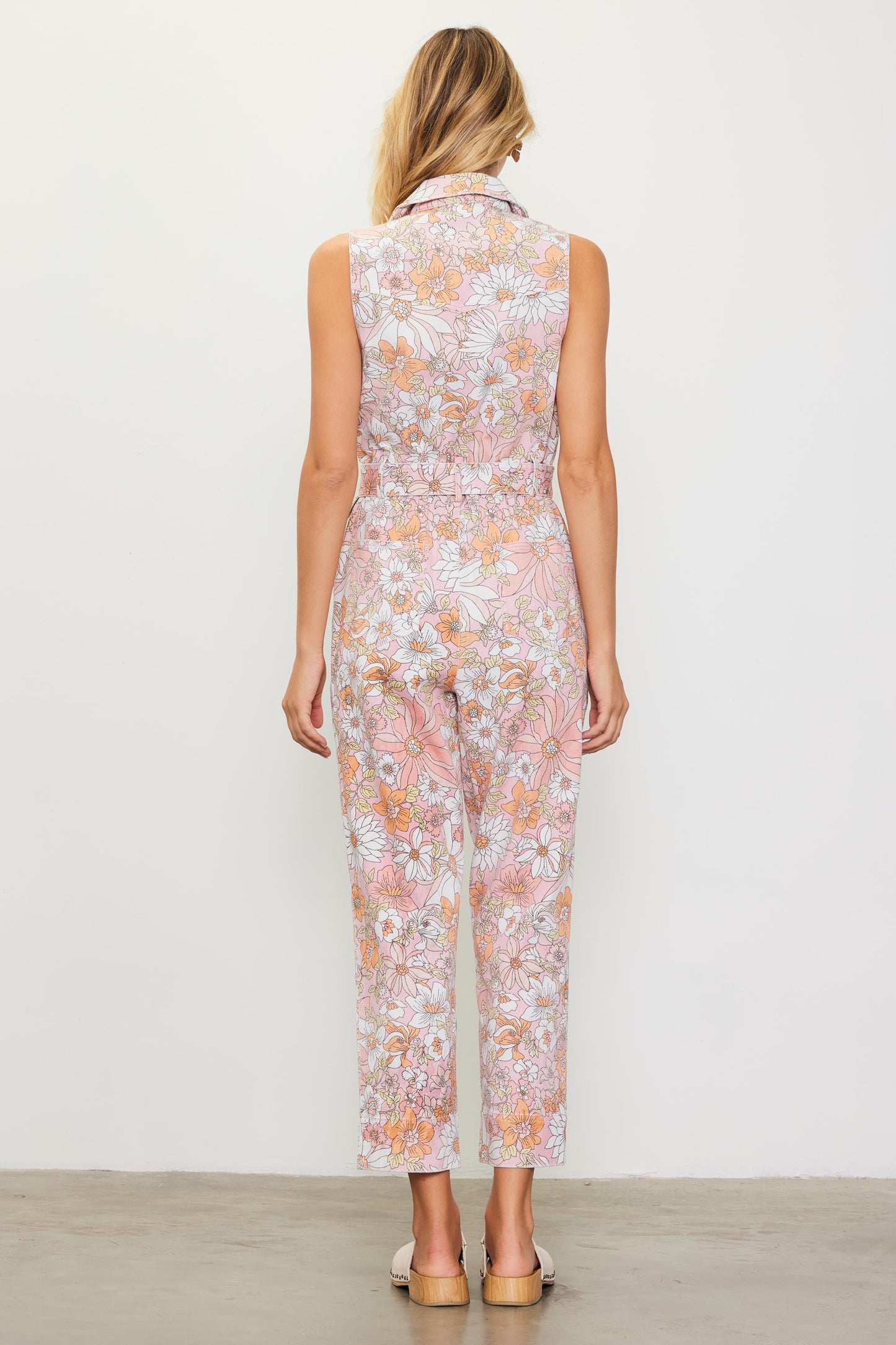 WOVEN TWILL FLORAL ZIP-UP JUMPSUIT