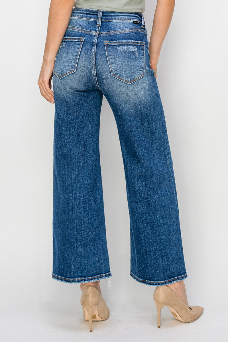 High Ris-Crop Wide-Side Split w/Frey Hem Jeans