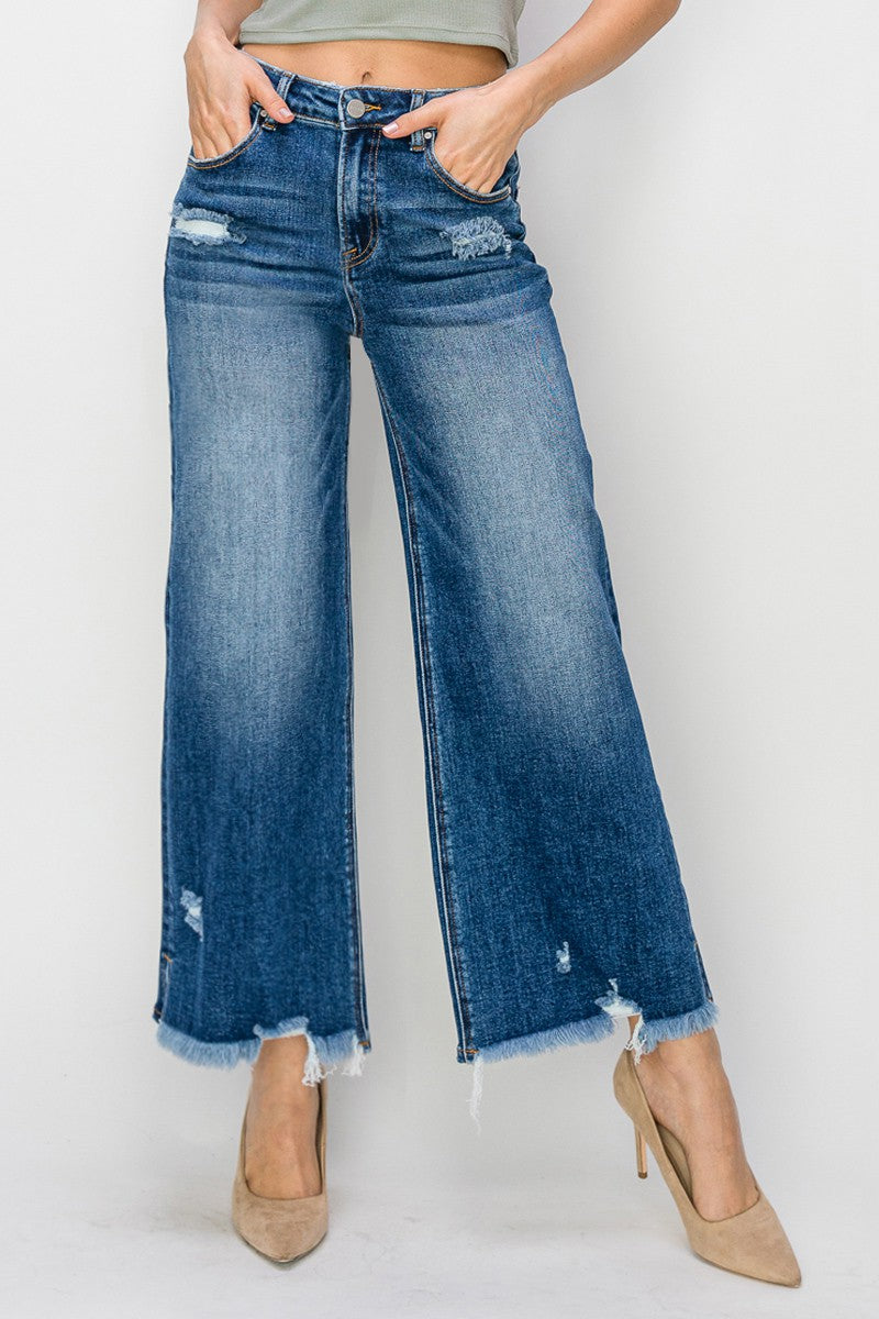 High Ris-Crop Wide-Side Split w/Frey Hem Jeans