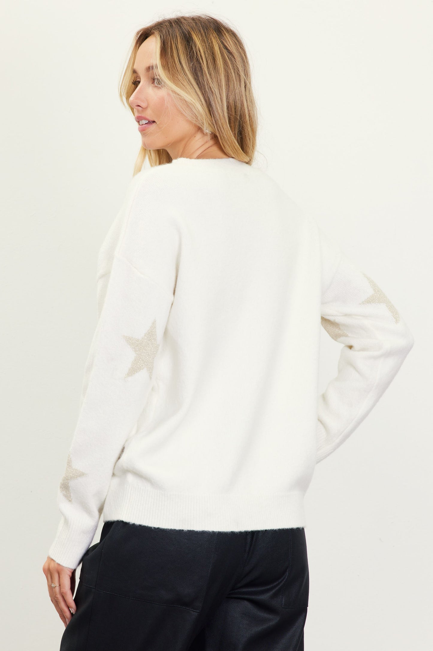 LONG SLEEVE LUREX STAR PATTERN SWEATER