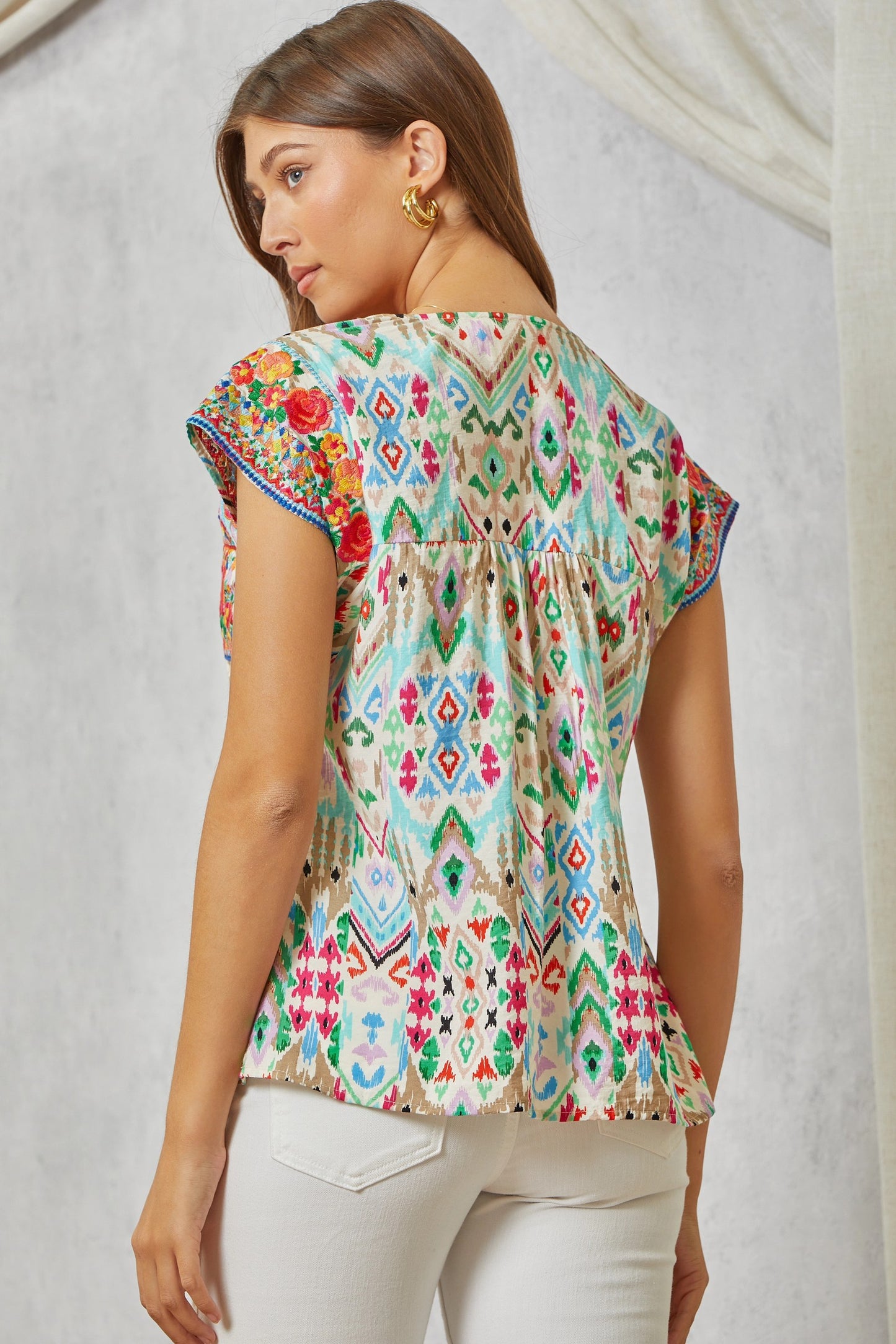Aztec Tunic Top w/Square Neckline