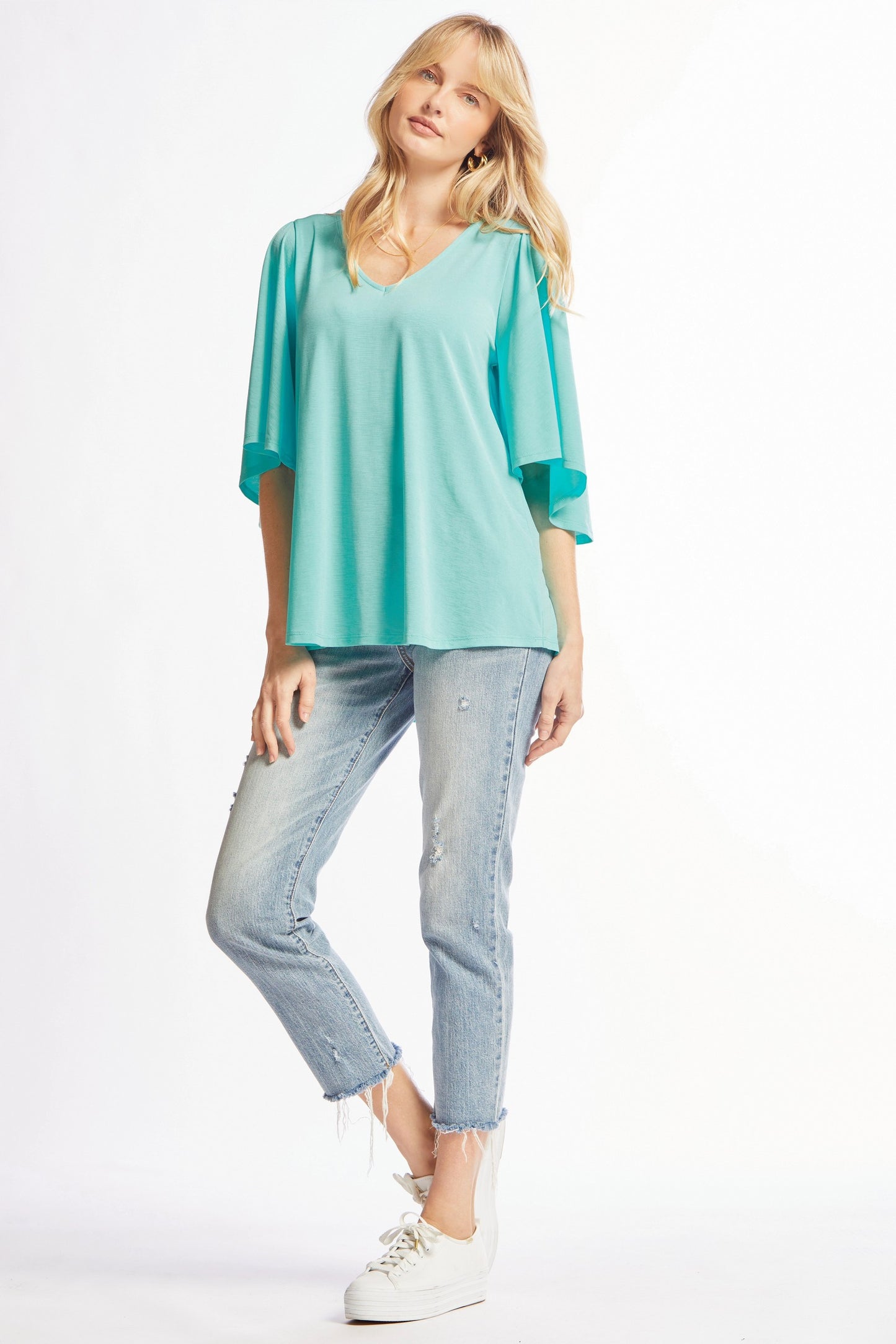 Solid V-Neck Flutter Top