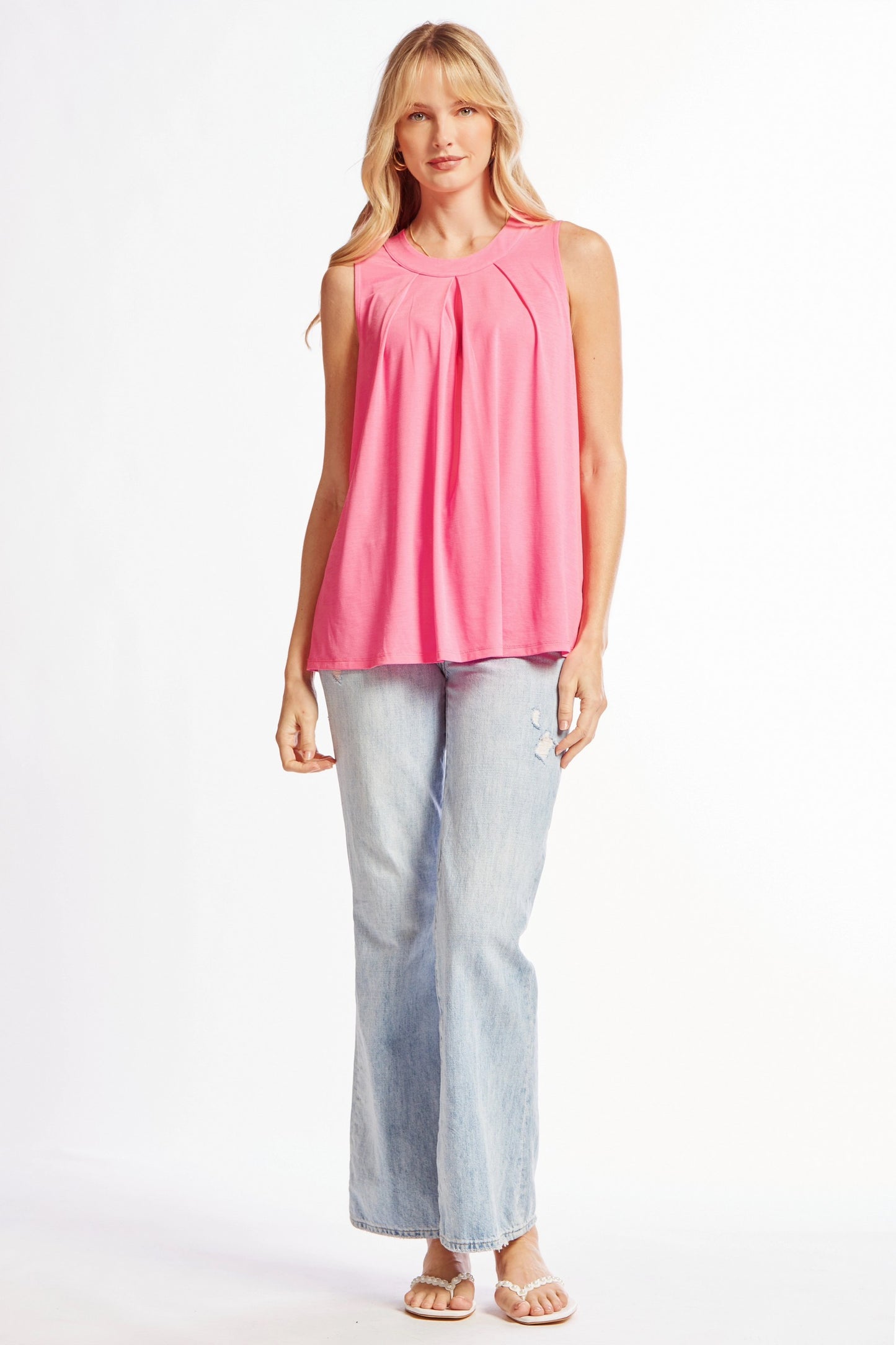 Pink Round Neak Sleeveless Top