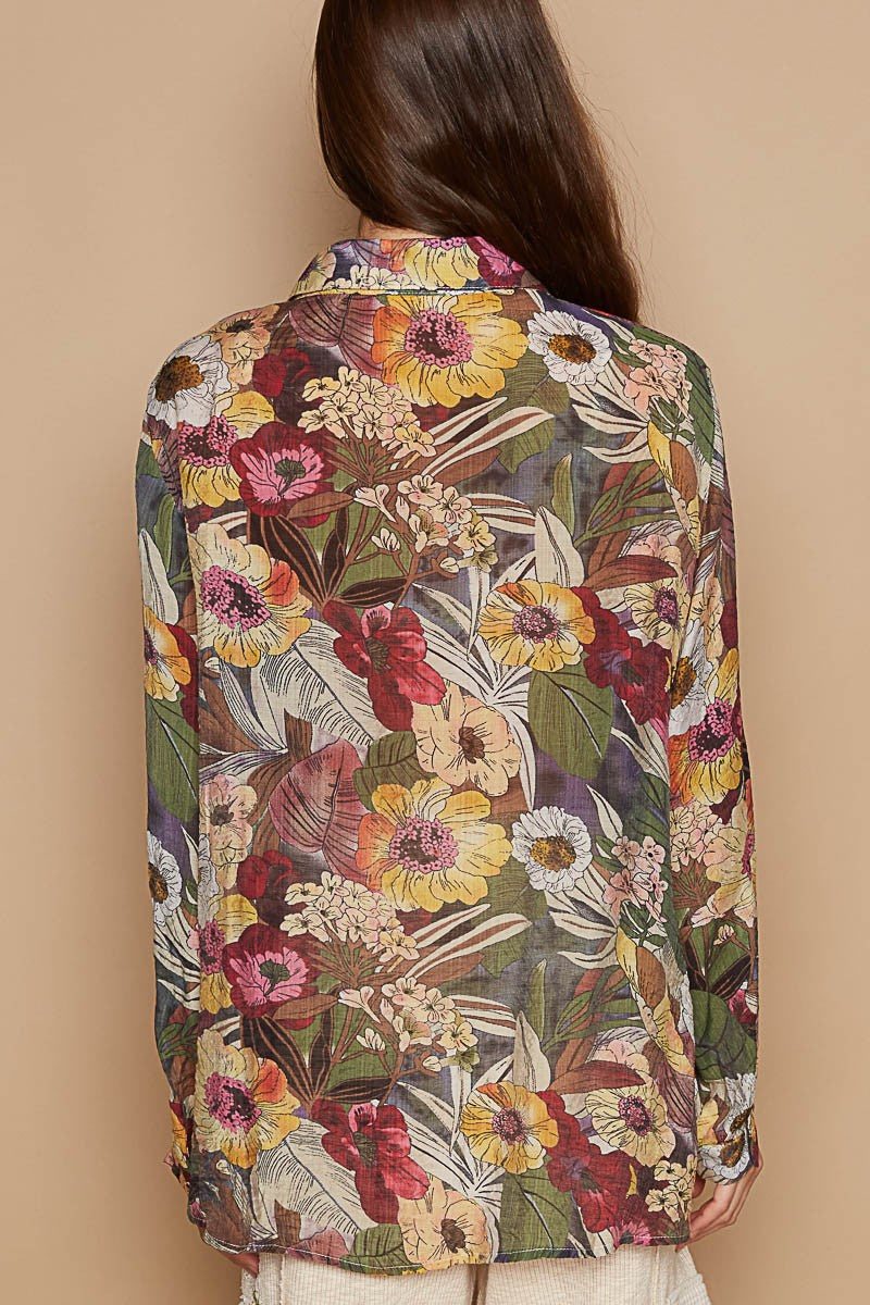 Oversize multi patterns button down top