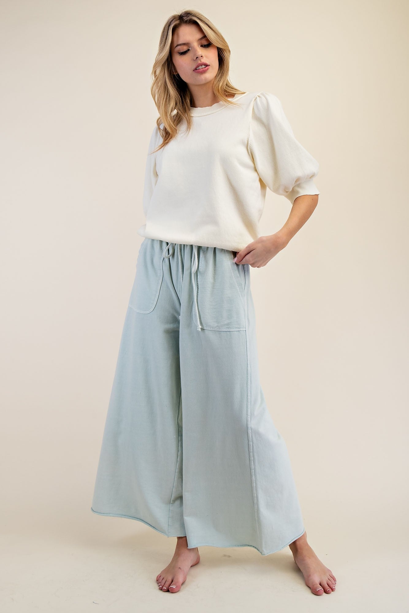 Plus Size-washed Terry Knit Wide Sweatpants