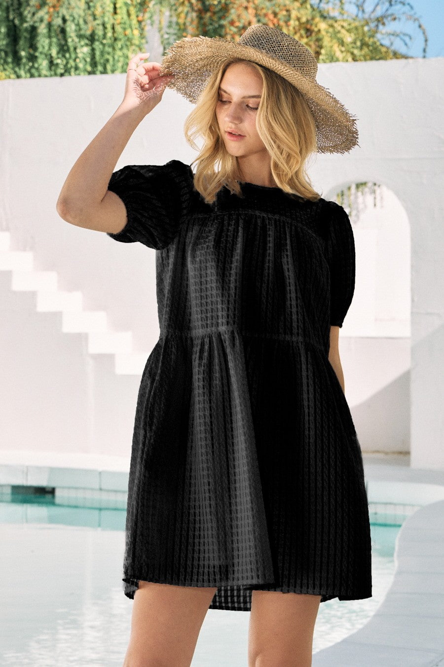 Black / Jacquard Baby Doll Mini Dress