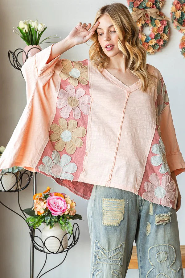 Oli & Hali Oversized Panel Top with Daisy Patches
