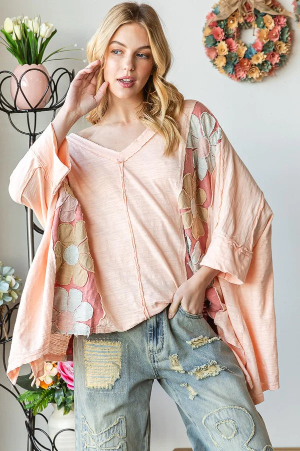 Oli & Hali Oversized Panel Top with Daisy Patches