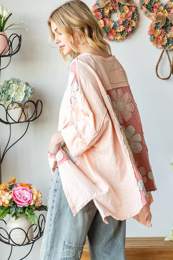 Oli & Hali Oversized Panel Top with Daisy Patches