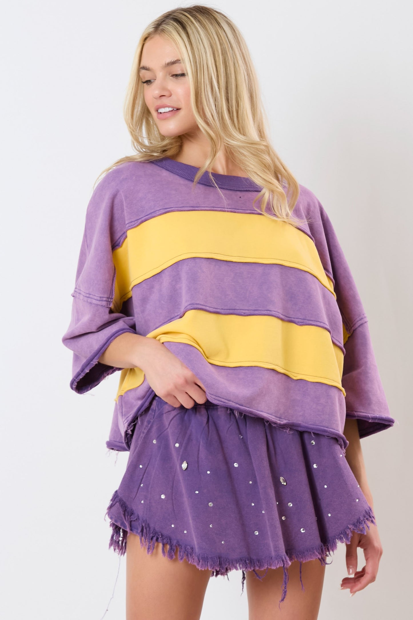 Purple & Yellow Colorblock Crop Top