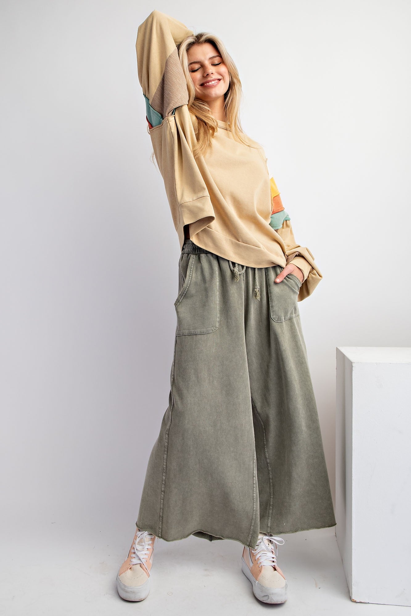 Washed Terry Knit Wide Pants