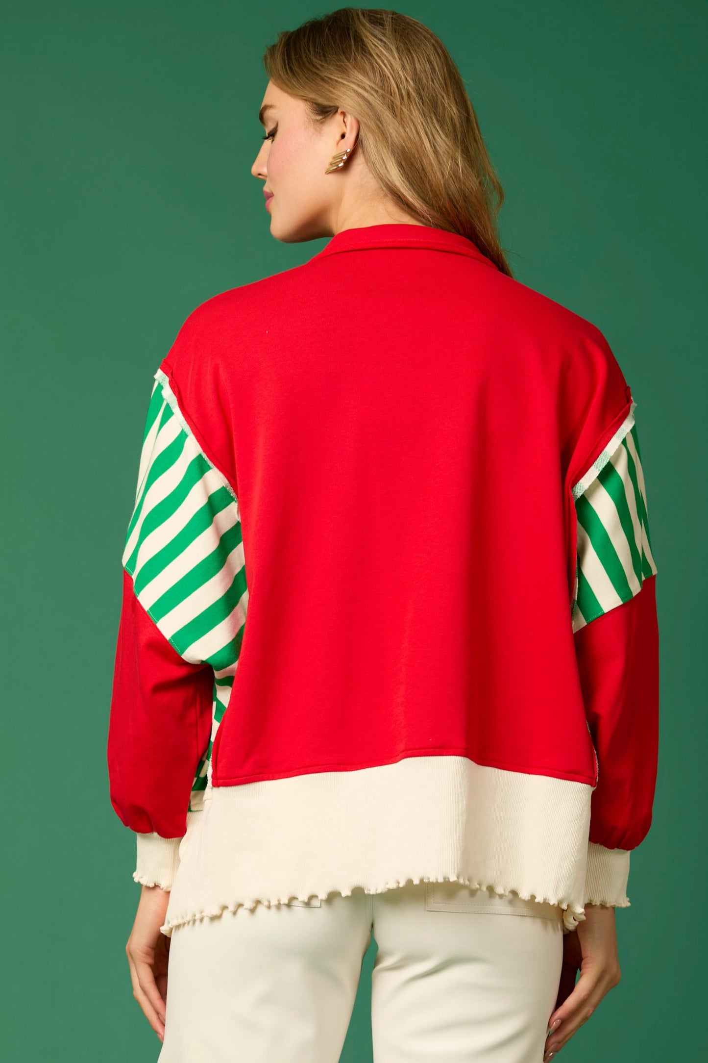 French Terry Stripe Loose Fit Rugby Top