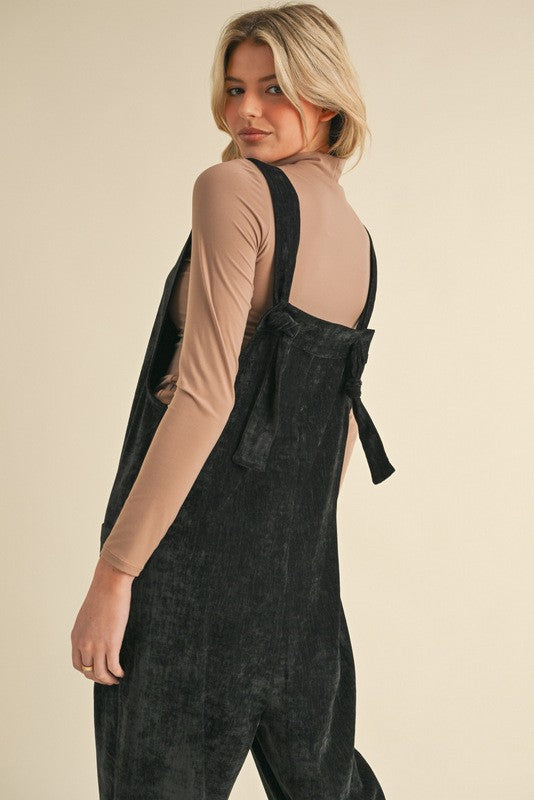 Velvet Baggy V-neck Jumpsuit