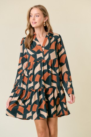 Abstract Print Tiered Mini Dress